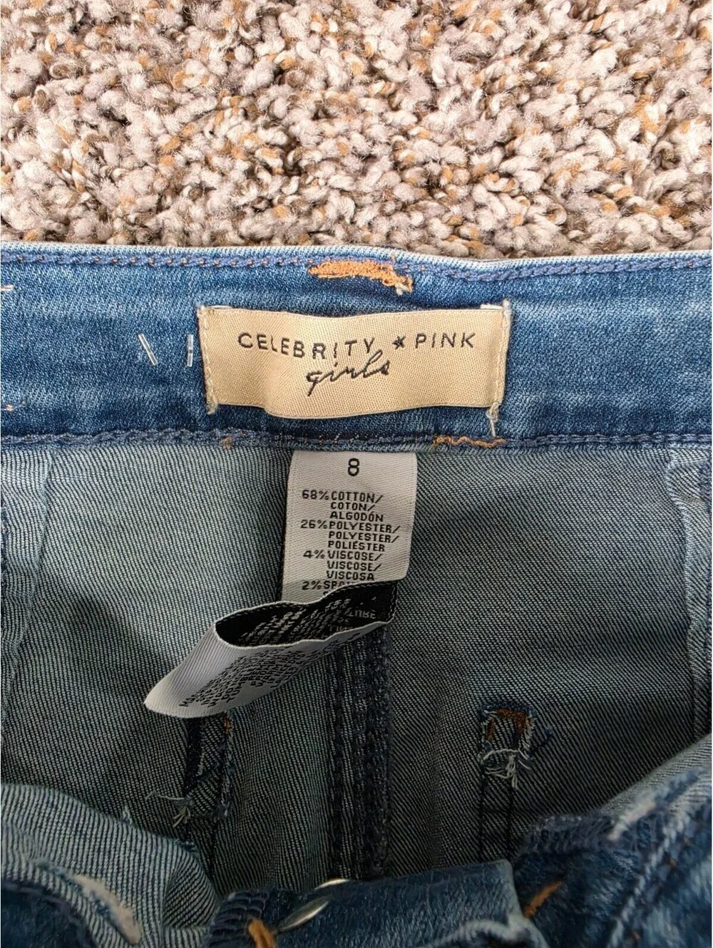 Celebrity Pink Girls Sz 8 Button Fly Blue Jeans Flare Leg Raw Hem